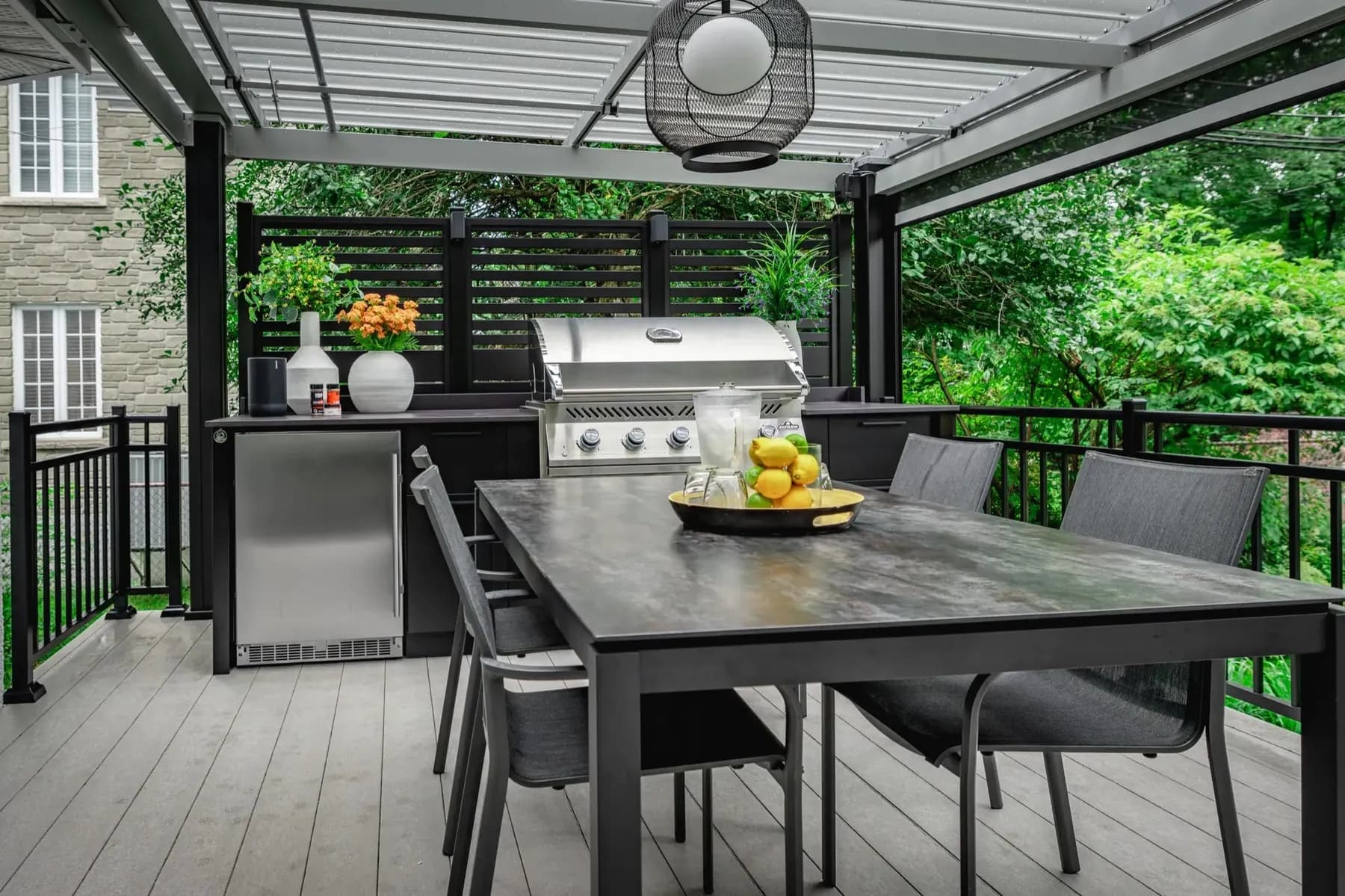 The covered terrace — the bar run and seating