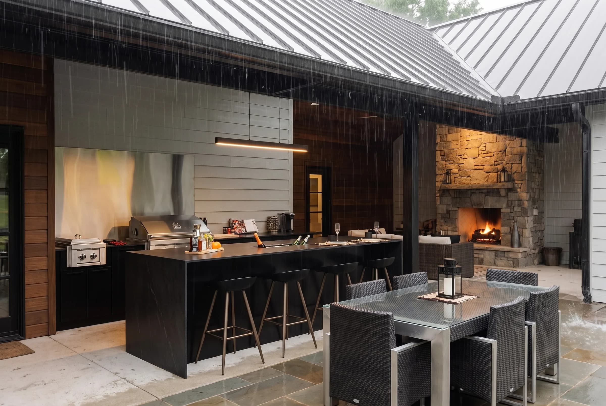 Rendering — solid roof, and it is raining in Tennessee